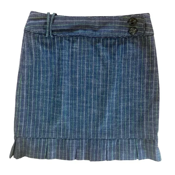 Etcetera Blue Green Striped Pleated Hem Skirt Sz 8 - Picture 1 of 7